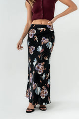 Eden Floral Midi Skirt in Black