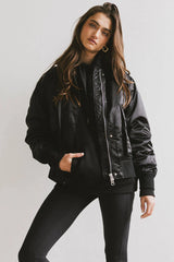 Rylee Satin Bomber Jacket in Black FINAL SALE