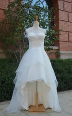 Sweetheart Lace Up Back High Low Chiffon Wedding Dress With Ruffles And Tiers