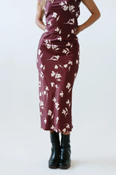 Carsyn Floral Maxi Skirt in Red Brown
