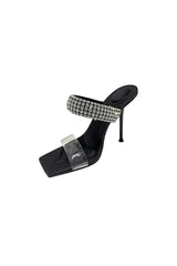 Square Toe Stiletto High Heels with Beading