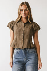 Lizette Pleated Blouse in Brown