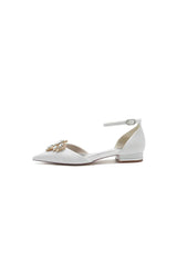 Pointed Toe Glitter Ankle Strap Low Heels With Rhinestone