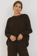 Jesse Waffle Knit Top in Brown FINAL SALE