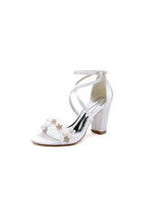 White High Heels with Silver Accents