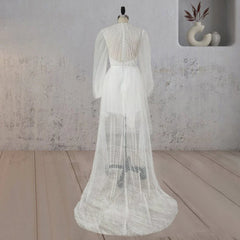 A Line Polka Dot Illusion Charm Asymmetrical Wedding Dress