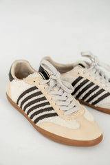Stevie Striped Sneaker in Beige Shearling