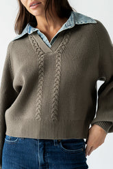 Melissa Contrast Sweater in Olive
