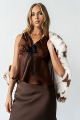 Kendall Satin Top in Brown