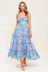 SOFT BLOOMS FLORAL MIDI DRESS BLUE