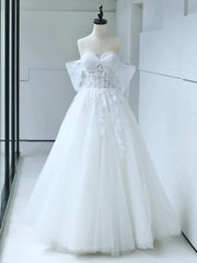 Off the Shoulder White Lace Appliques Sleeveless Lace Up Wedding Dresses