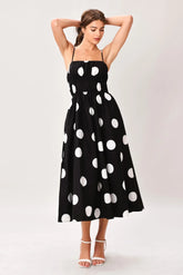 DOT THEORY BLACK WHITE MIDI DRESS