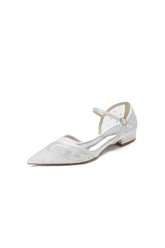 Pointed Toe Strap Buckle Mesh Low Heels