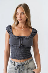 Morgan Smocked Top in Navy