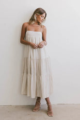 Demi Striped Midi Dress in Natural FINAL SALE