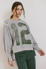 Varsity Distressed Top in Grey FINAL SALE