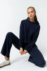 Kourtney Waffle Knit Hoodie in Navy