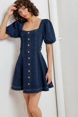 PUFF PLAY DENIM MINI DRESS FINAL SALE