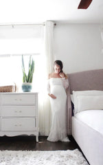Strapless Long Sleeve A Line Maternity Lace Wedding Dress with Train