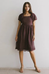 Karrie Embroidered Midi Dress in Purple FINAL SALE