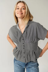 Alec Striped Blouse in Grey FINAL SALE