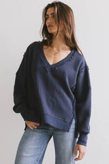 Ellis Waffle Knit Top in Navy FINAL SALE