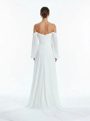 A Line Sweetheart Long Sleeves Chiffon Sweep Train Wedding Dress