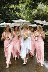 Charming Sheath V Neck Stretch Satin Bridesmaid Dresses