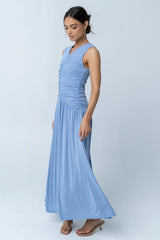 Kandi Ruched Maxi Dress in Blue