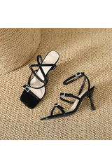 Strappy Open Toe Ankle Buckle Stiletto High Heels