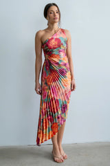 Asymmetrical Pleated Maxi Dress in Multi
