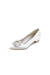 Simple Pointed Toe Satin Kitten Heels With Beading
