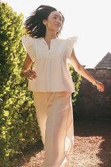 Quinley Embroidered Top in Ecru FINAL SALE