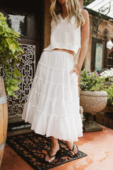 Minerva Tiered Midi Skirt in White FINAL SALE