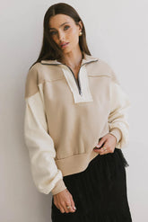 Zeya Half Zip Sweatshirt in Tan FINAL SALE