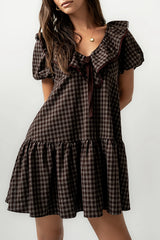 Tony Gingham Baby Doll Dress in Brown FINAL SALE