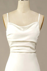Simple Spaghetti Straps Long Soft Satin Ivory Mermaid Beach Wedding Dresses