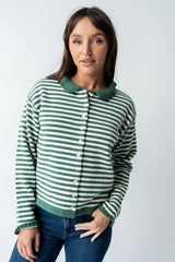Brenna Striped Cardigan in Olive