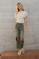 Charlie Distressed Jeans in Army Green FINAL SALE
