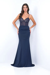 Misha Gown Navy Fitted Dress With Open Back