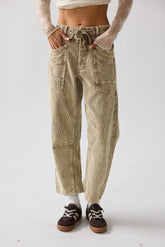 Dana Corduroy Barrel Pants in Olive FINAL SALE