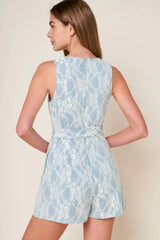 MOMENT MAKER LACE DENIM ROMPER BLUE
