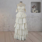 A Line Beige Multi Tiered Ruffles Wedding Dresses