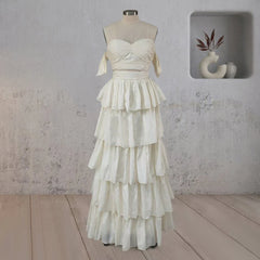 A Line Beige Multi Tiered Ruffles Wedding Dresses