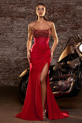 RAQUEL GOWN STRAPLESS DRESS WITH BEADED BODICE