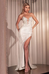 Desirae Gown Off White STRAPLESS FITTED LACE DRESS