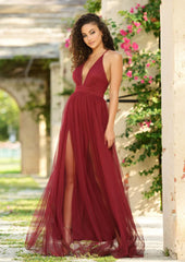 Sydney Maxi Dress Wine Tulle Dress
