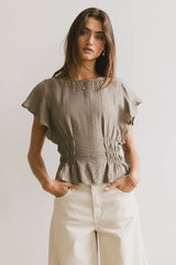 Whit Smocked Blouse in Olive FINAL SALE