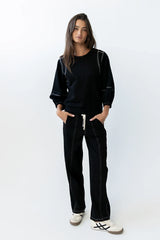 Malinda Mixed Media Top in Black FINAL SALE