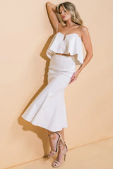 SUNSET STROLL WHITE CROP TOP SKIRT SET